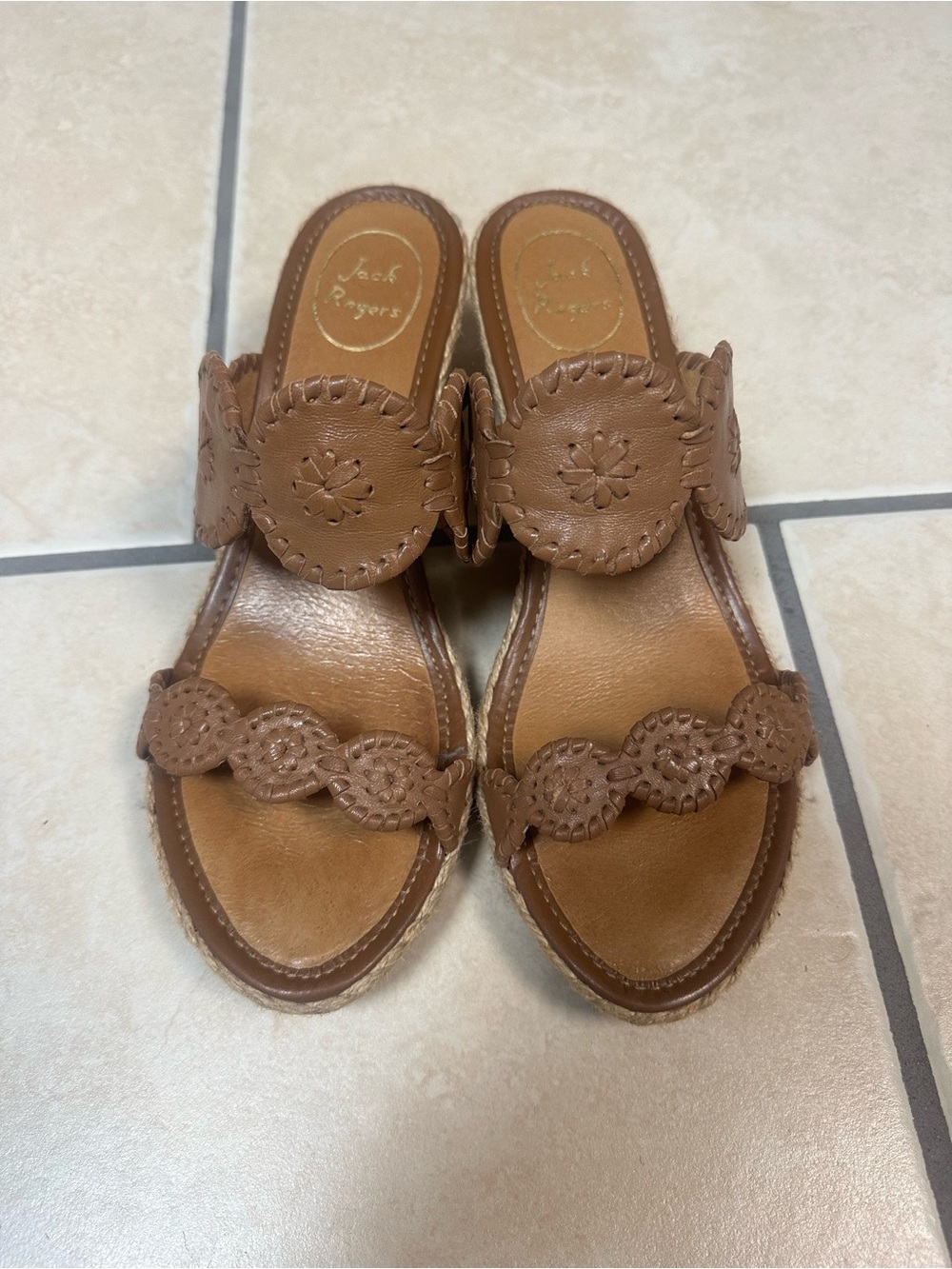 Jack Rogers Tan Leather Slip-On Mules